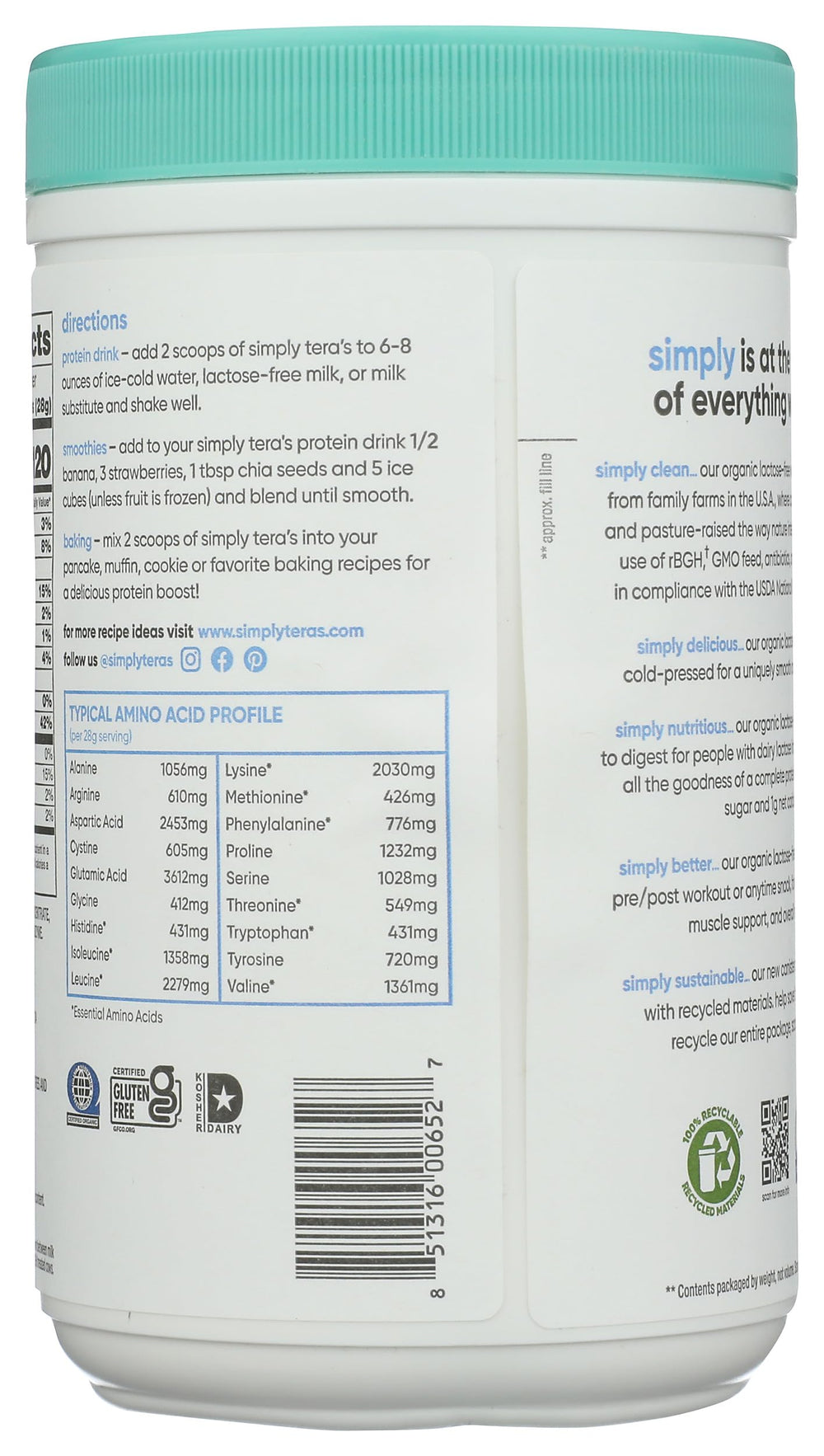 Lactose-free whey protein label close-up