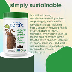 Simply tera's Organic Whey shows gluten-free and non-GMO labeling for clean nutrition