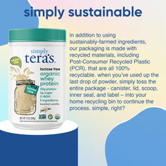 Simply tera's whey powder nutrition facts close-up reveals 20g protein per serving