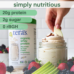 Simply Tera's vanilla smoothie-ready whey powder for quick nutrition.