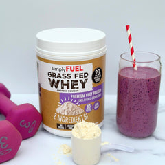 simplyFUEL whey pancakes recipe—unflavored powder powers a protein-rich breakfast.