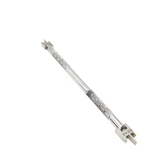 Compact stainless steel orthodontic gauge on a white background