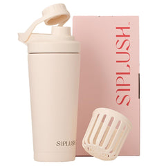 SIPLUSH Paradise Shaker Bottle Creamy Pink Cap Closeup shows leakproof cap for travel-friendly sips