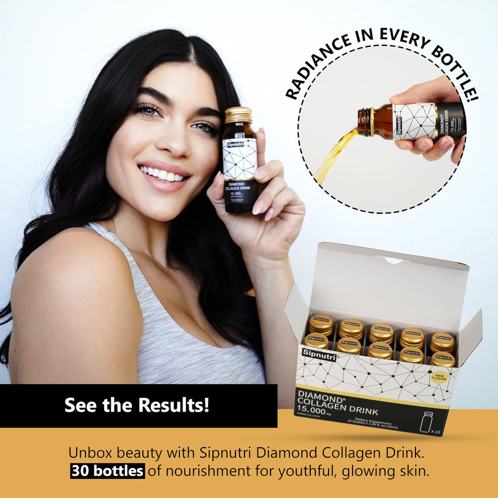 Bottle with packaging depiction for Sipnutri Diamond Liquid Collagen