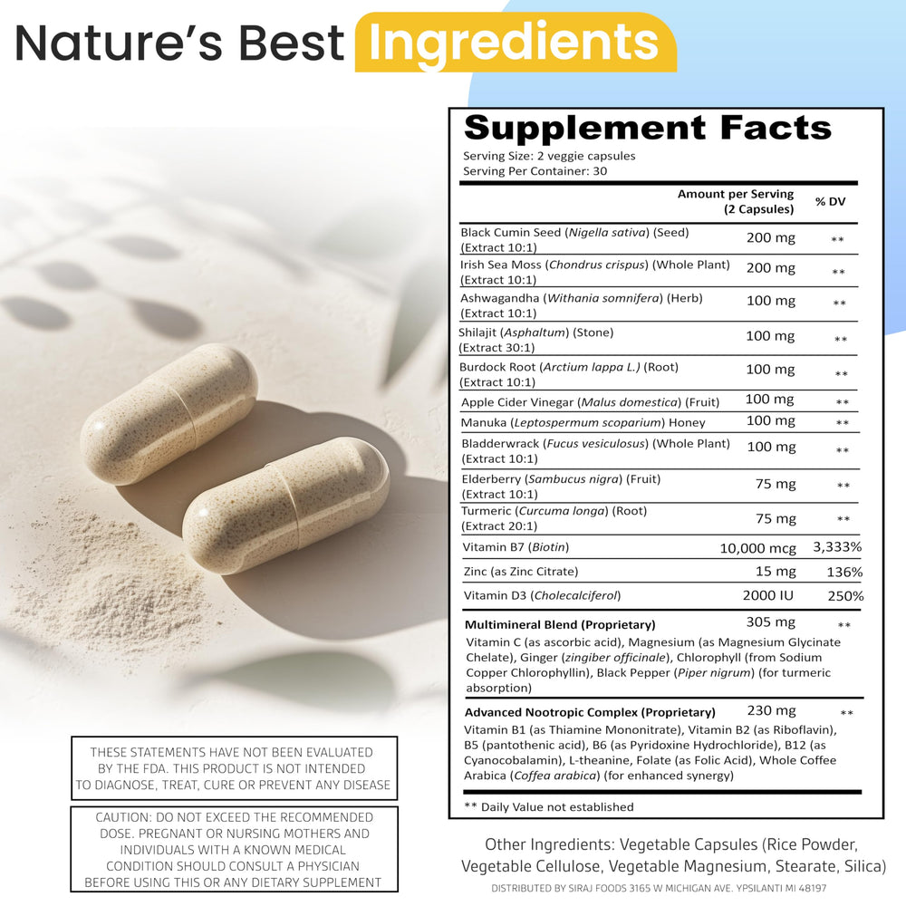 60-count bottle of Siraj 18-in-1 Superfood Multivitamin