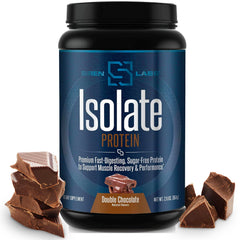 Front of SIRENLABS Isolate Premium Whey Protein Decadent Chocolate packaging (30 servings)