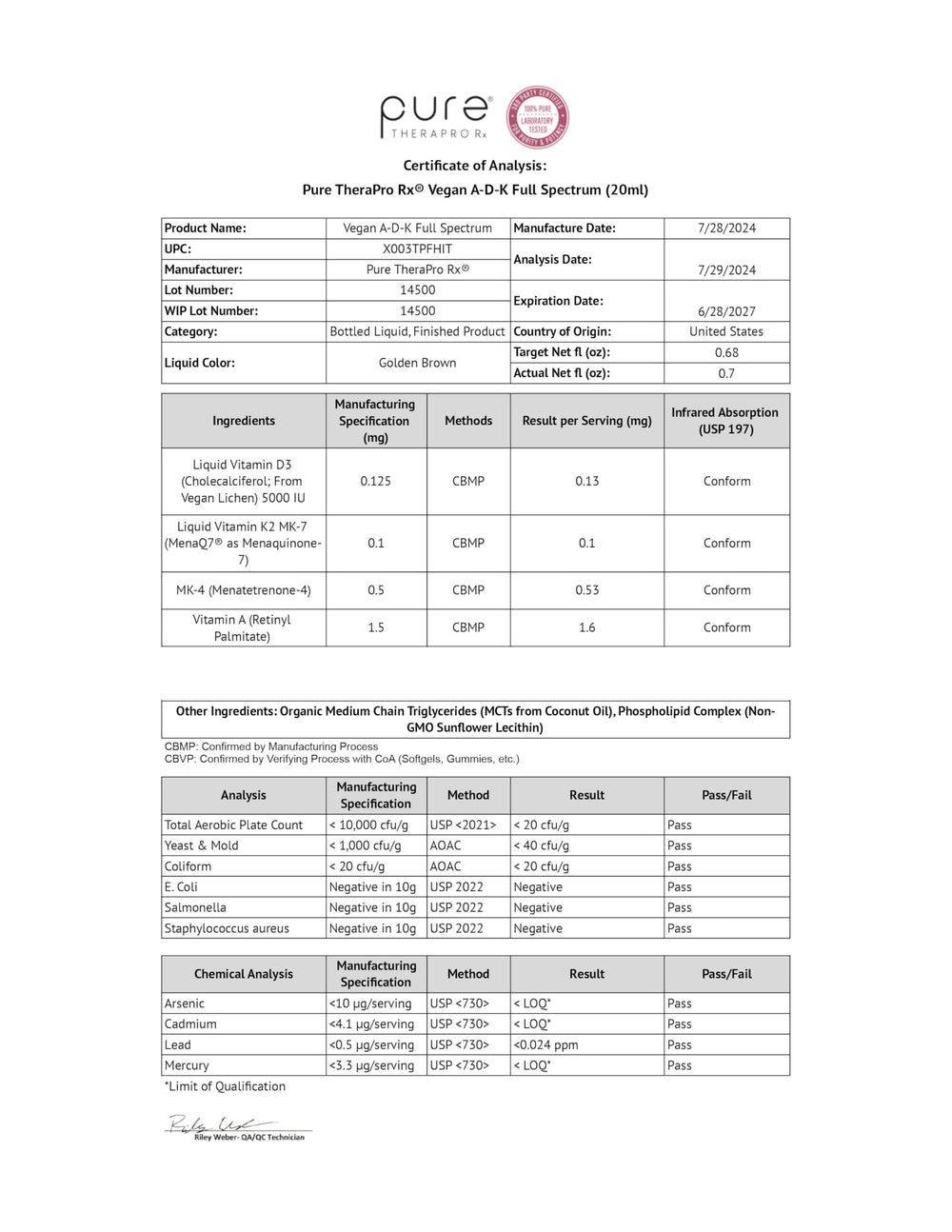 Six-month supply of Pure TheraPro Rx vegan A-D-K drops