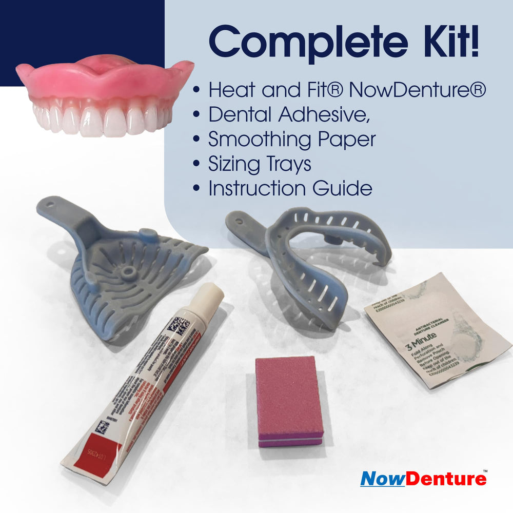Sizing trays included with Heat and Fit NowDenture kit