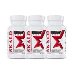 Front view of Skald supplement bottle in a 3-pack