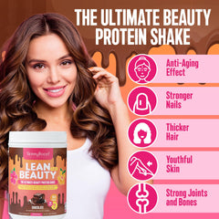 SkinnyBoost Lean Beauty glass beside hair and nails illustration suggests beauty benefits
