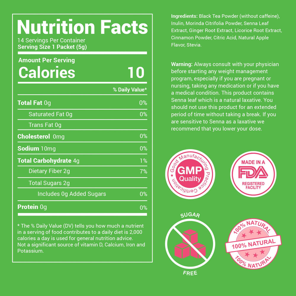 SkinnyBoost Skinny Teas Instant Tea Sticks Apple Cinnamon stick out of package suggesting convenient daily ritual.