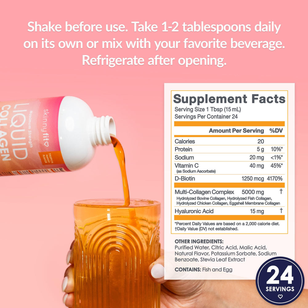 Liquid collagen shot being taken straight from the bottle