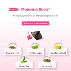 SkinnyMint Morning Boost tea in a mug for natural energy.