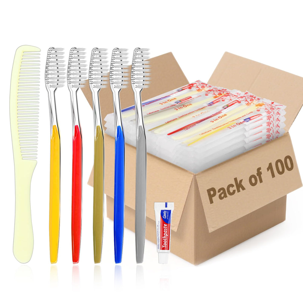 Individually wrapped disposable toothbrush kit with toothpaste and comb