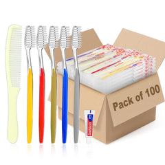 Individually wrapped disposable toothbrush kit with toothpaste and comb
