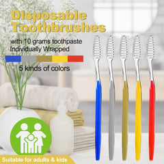 Five-color disposable toothbrushes, individually wrapped for travel