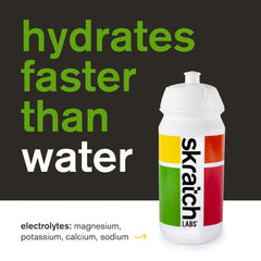 Pouring Skratch Labs hydration powder into a water bottle