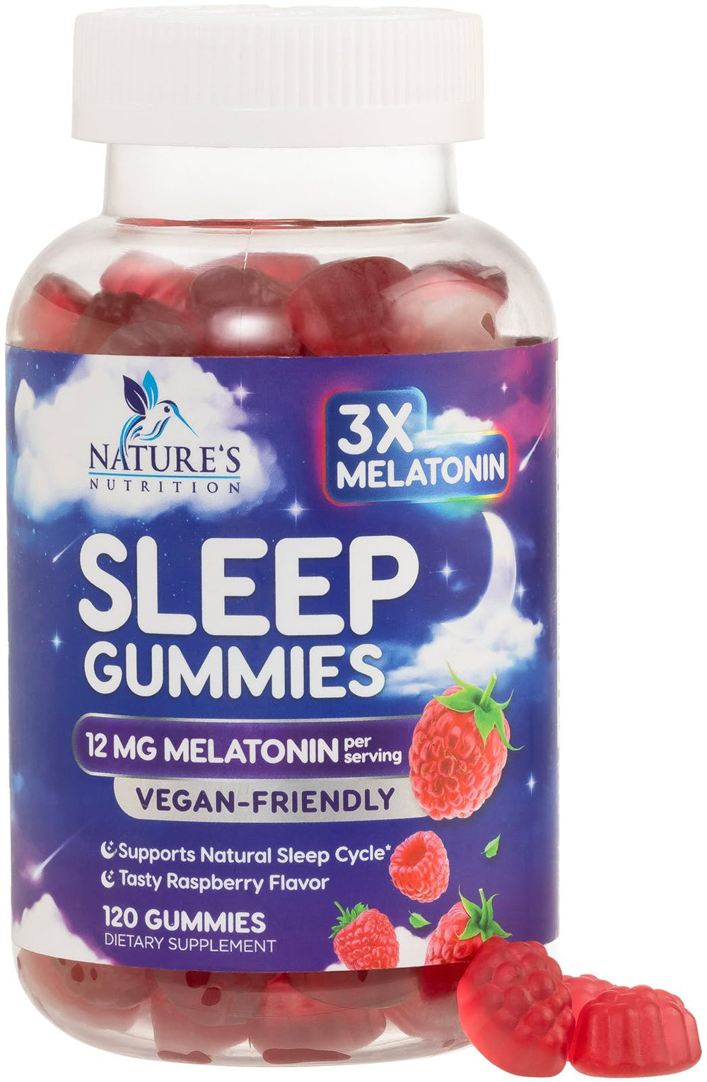 Bottle of sleep gummies for adults with extra strength 12 mg melatonin