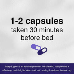 Close-up of SleepSupport bottle label with 60 capsules