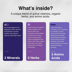 Close-up of SleepSupport ingredient labels showing magnesium, melatonin, glycine