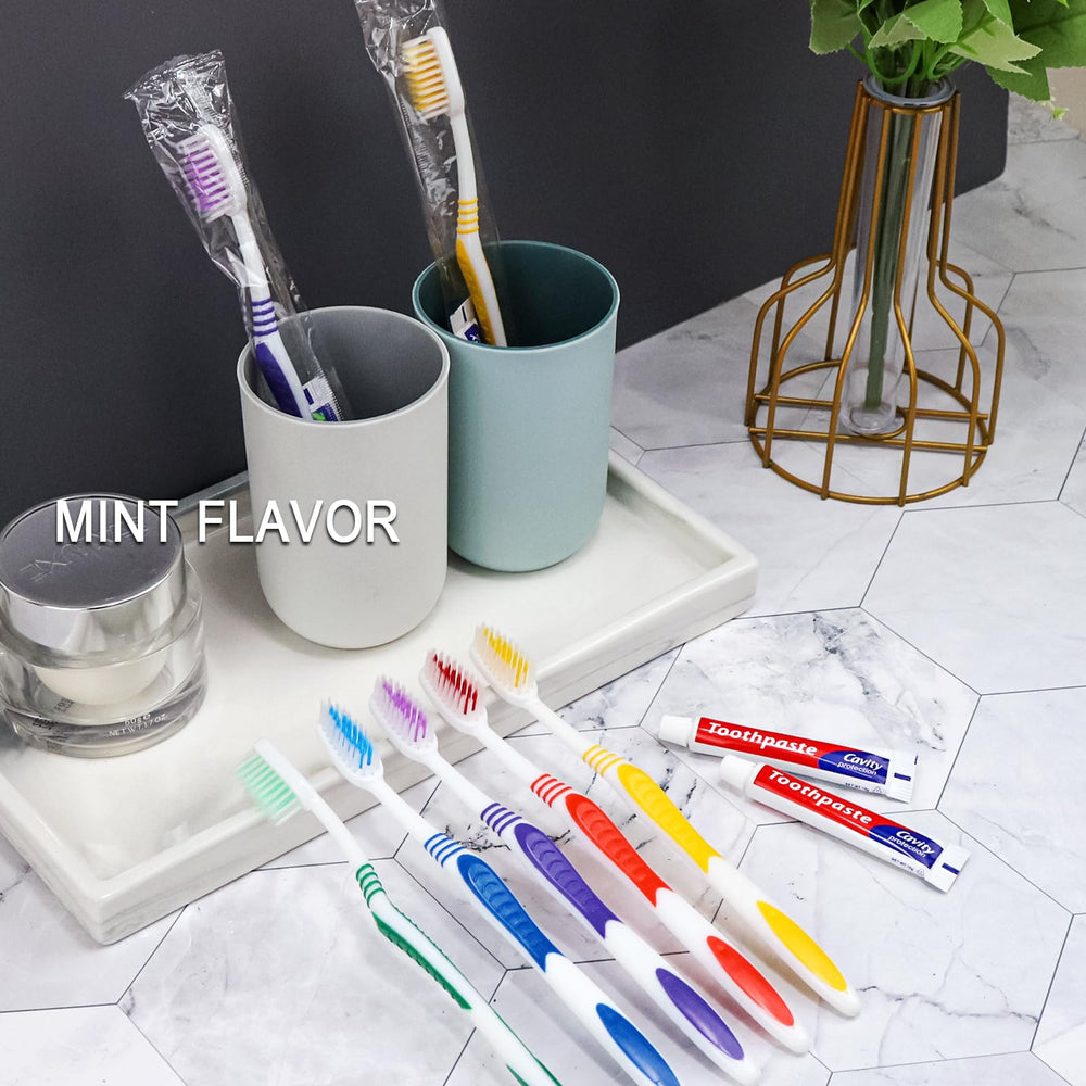 SLequipo disposable toothbrushes pink color with toothpaste