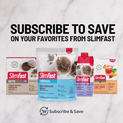 SlimFast Mint Chocolate Fat Bomb Snack Cup nutrition facts highlight low net carbs and zero sugar.