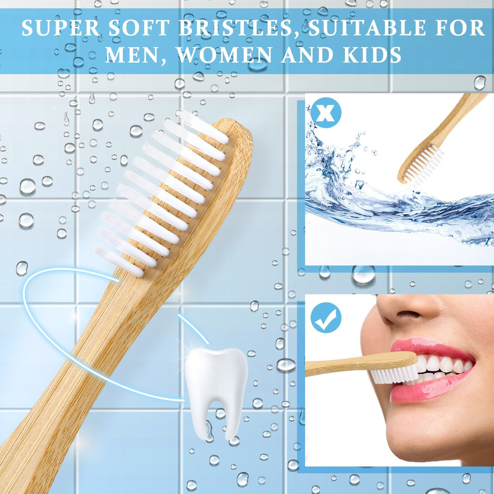 Close-up of bamboo handle and bristles on Sliner toothbrush