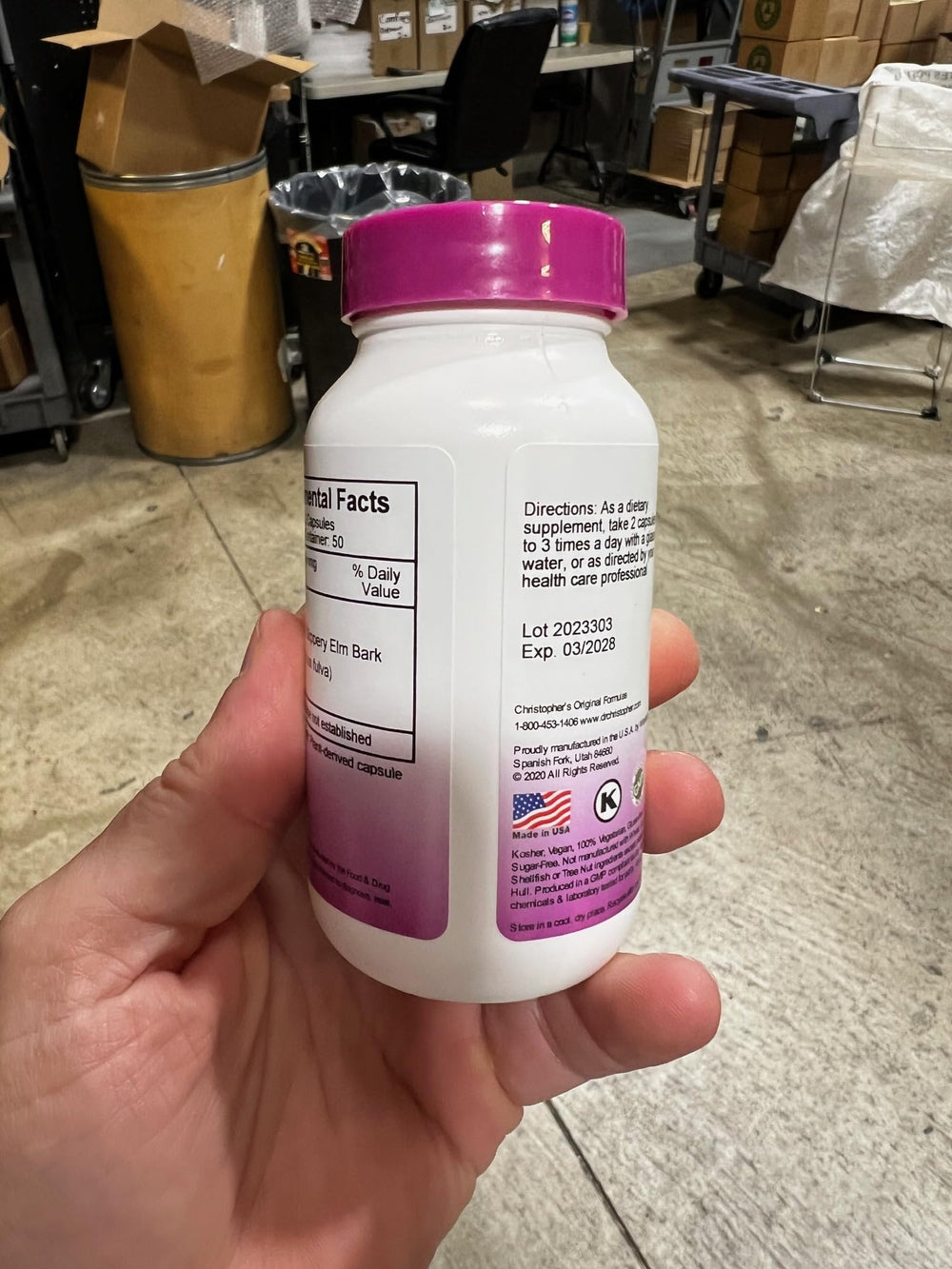 Bottle of 100 vegetarian Slippery Elm Capsules