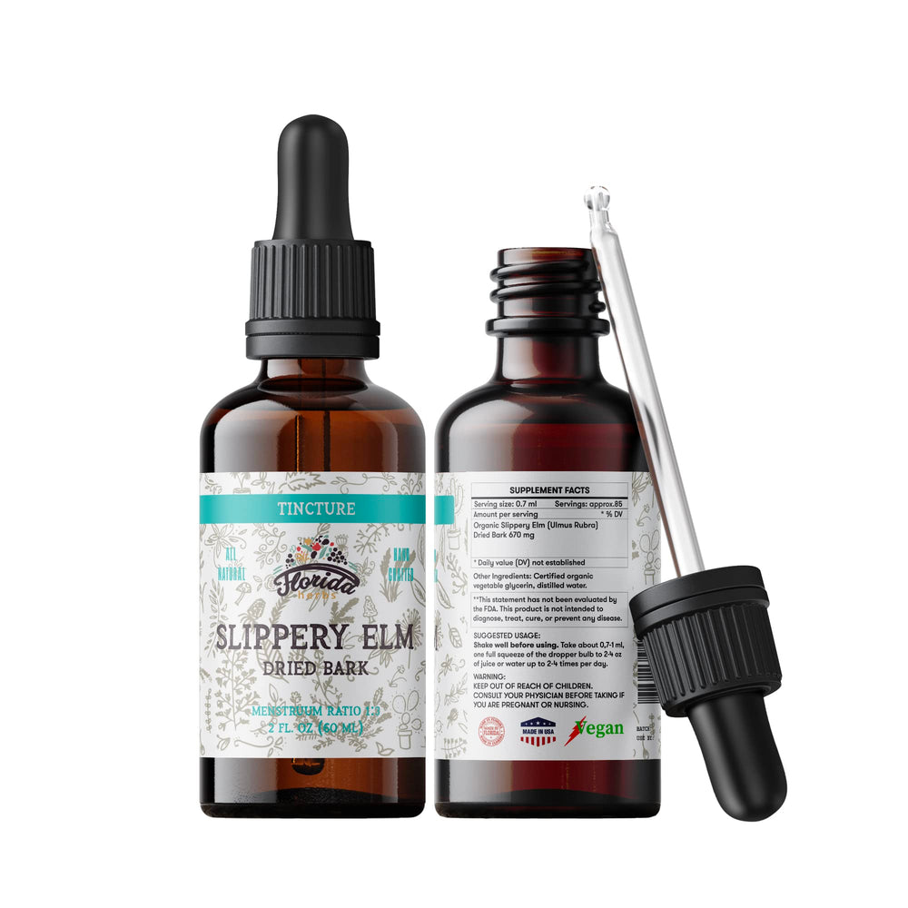 Amber glass bottle of Slippery Elm Tincture