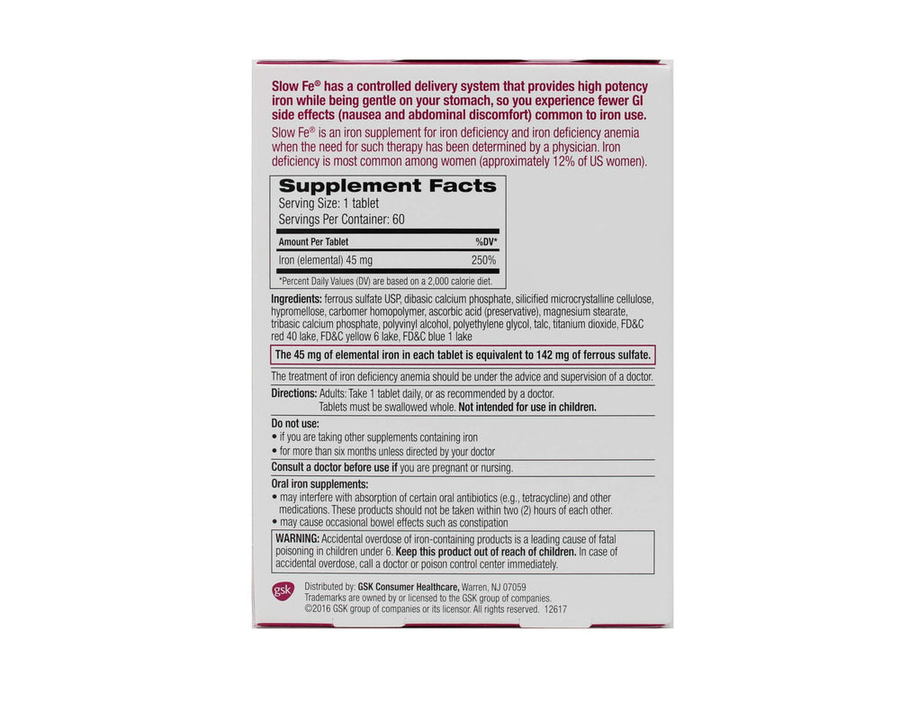 Close-up of a single 45 mg elemental iron slow-release tablet