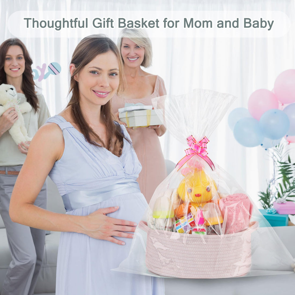 Small woven gift basket with clear cellophane bag