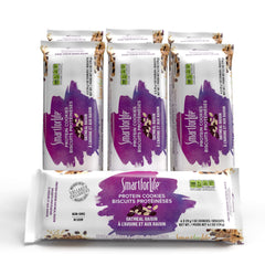Smart for Life oatmeal raisin protein cookie packaging shows a convenient meal replacement option for busy days.