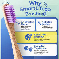 Colorful 6-pack of SmartLifeco bamboo toothbrushes for kids