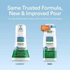 SmartMouth mouthwash bottle back label with directions and zinc ion technology