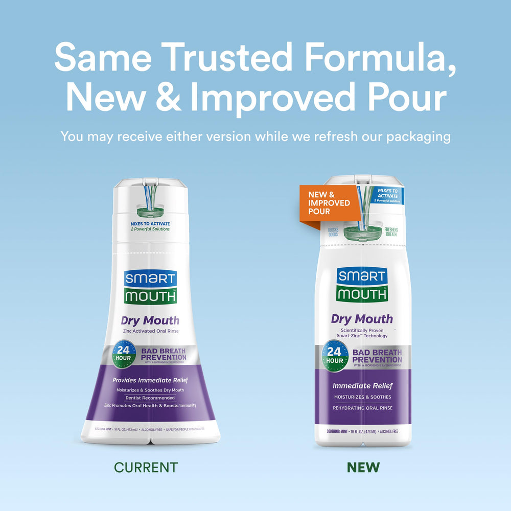Front packaging shot of SmartMouth Dry Mouth Mouthwash 2-pack