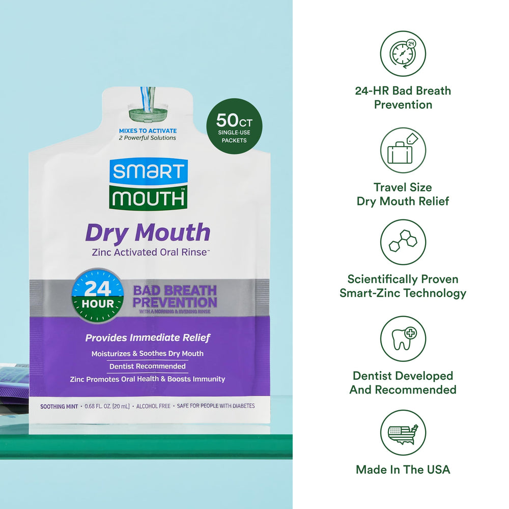 Alcohol-free dry mouth rinse bottle label