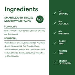 Lifestyle scene with travel setup and SmartMouth mouthwash