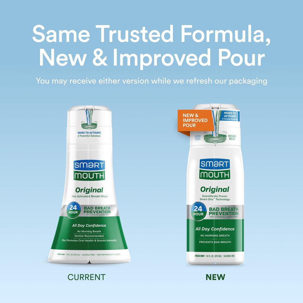 SmartMouth product packaging and back label 16oz