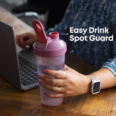 Smartshake leak-proof lid and flip-top guard prevent spills during travel.