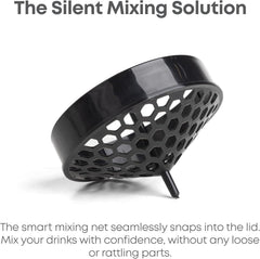Smartshake Lite Justice League bottle open with mixer-net for smooth mixing.