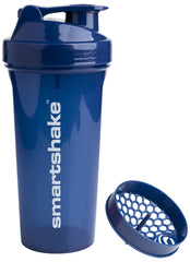 Smartshake protein shaker bottle in glossy navy shows durable construction for daily workouts.