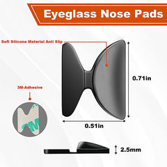 Self-adhesive nose pads being prepared for application to glasses
