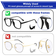Compatible with plastic frames, sunglasses, and reading glasses