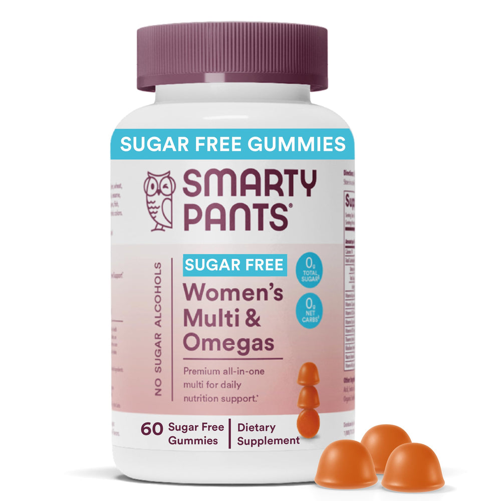SmartyPants front packaging showing sugar‑free women’s multivitamin benefits