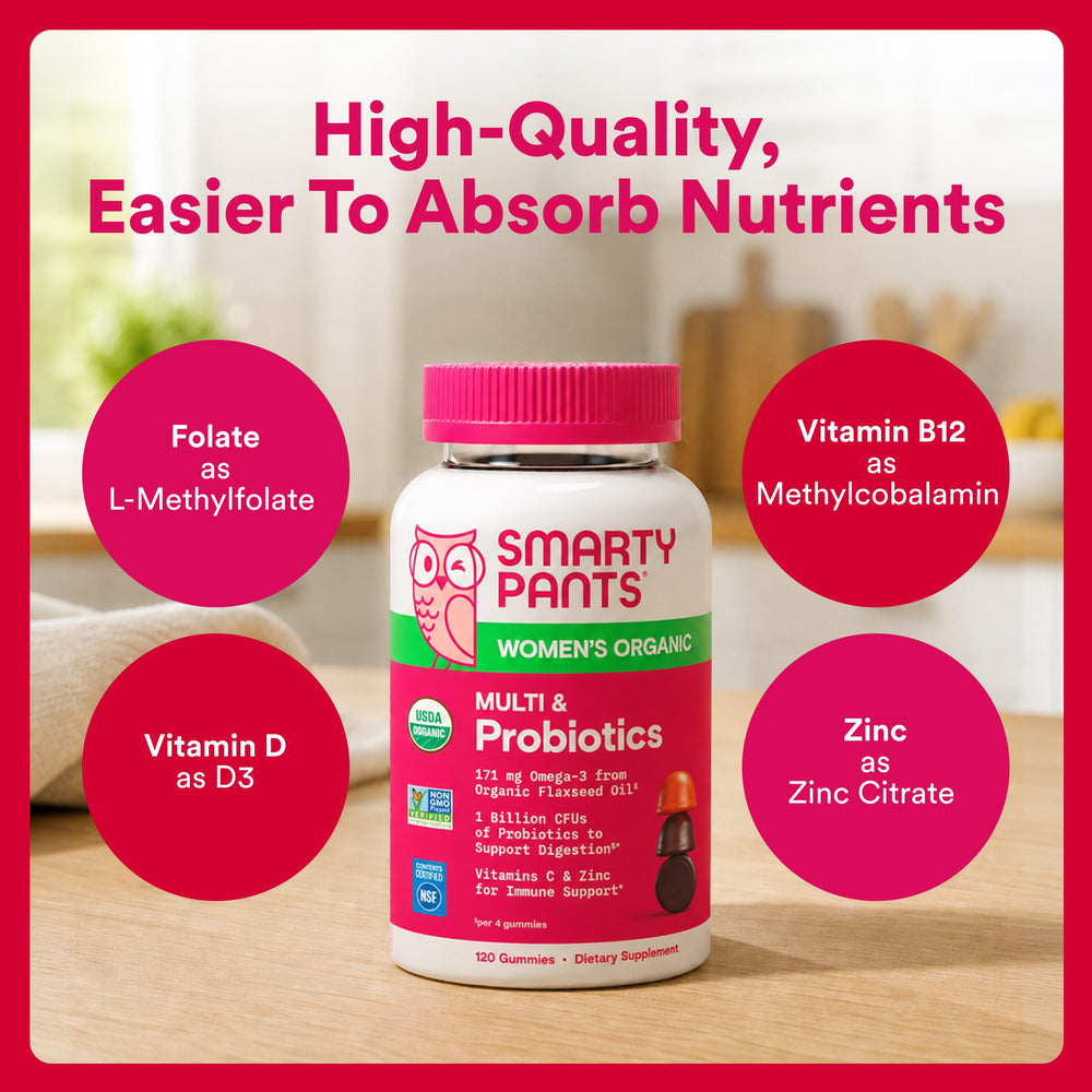 Open SmartyPants jar with gummies visible, easy access and travel friendly