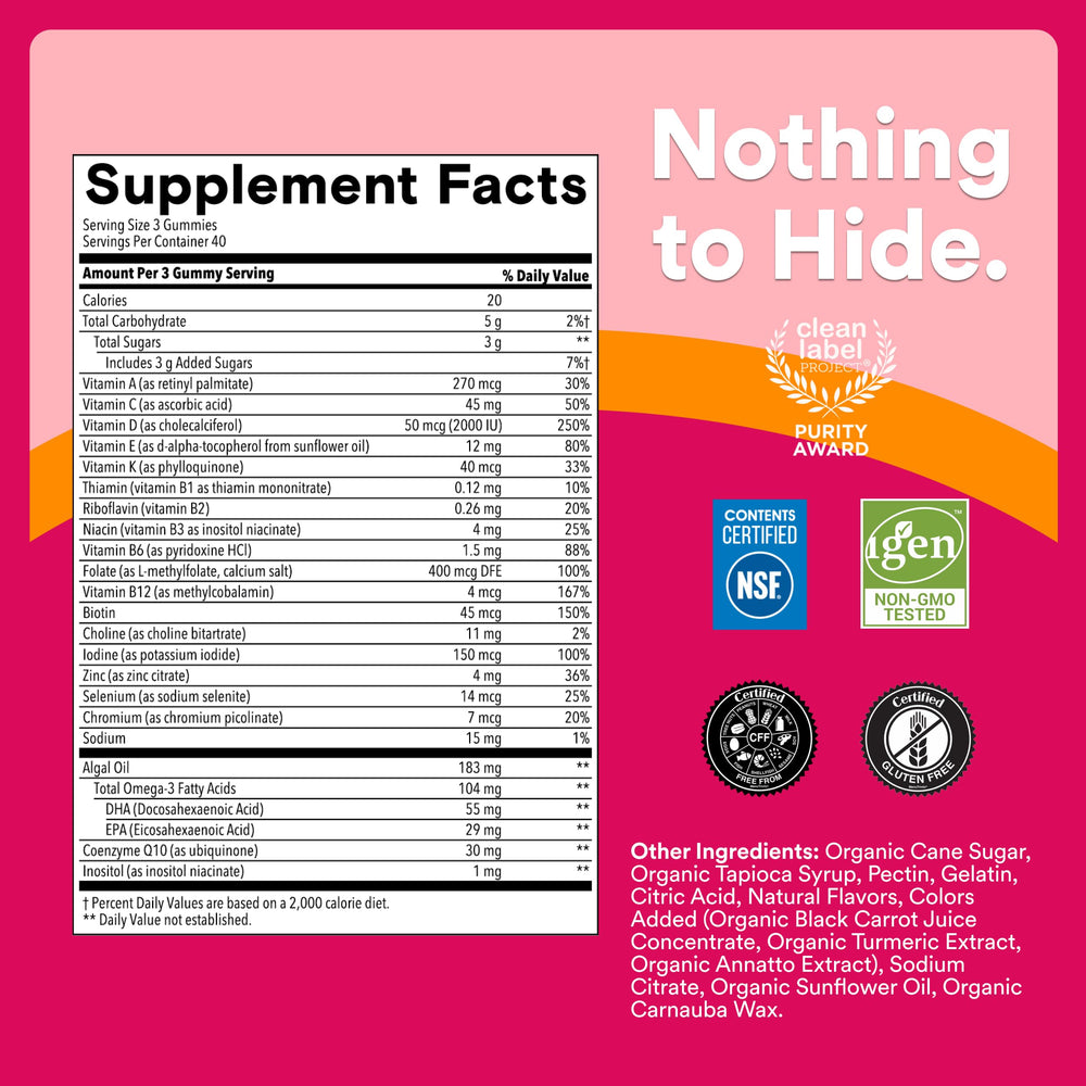 SmartyPants label close-up displaying nutrient list and bioavailable ingredient forms