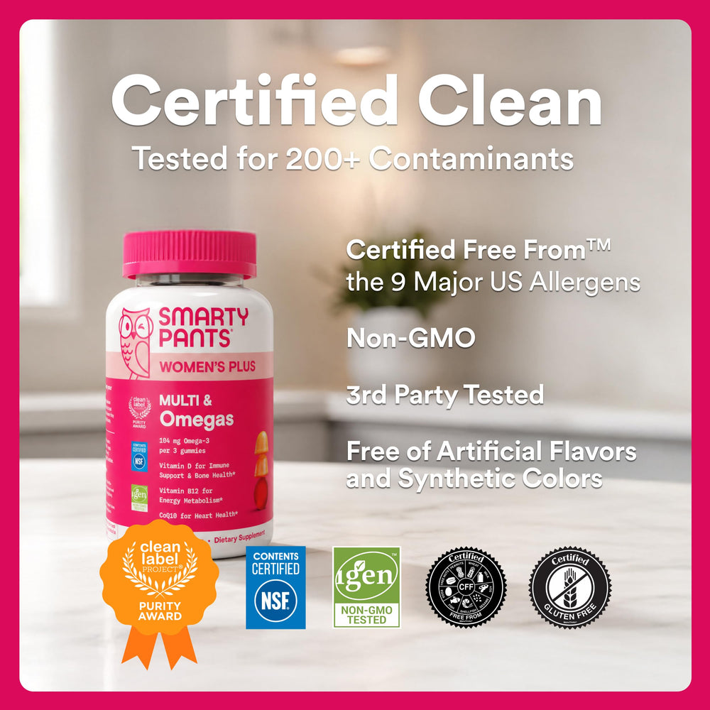 SmartyPants woman taking gummy, lifestyle image showing ease of daily supplementation