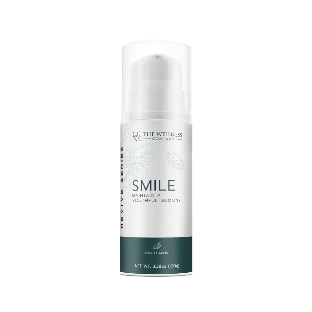 Smile Toothpaste bottle and label featuring peptide formulation