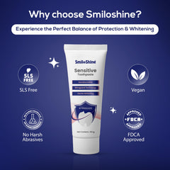 Product shot of SmiloShine toothpaste on a clean surface