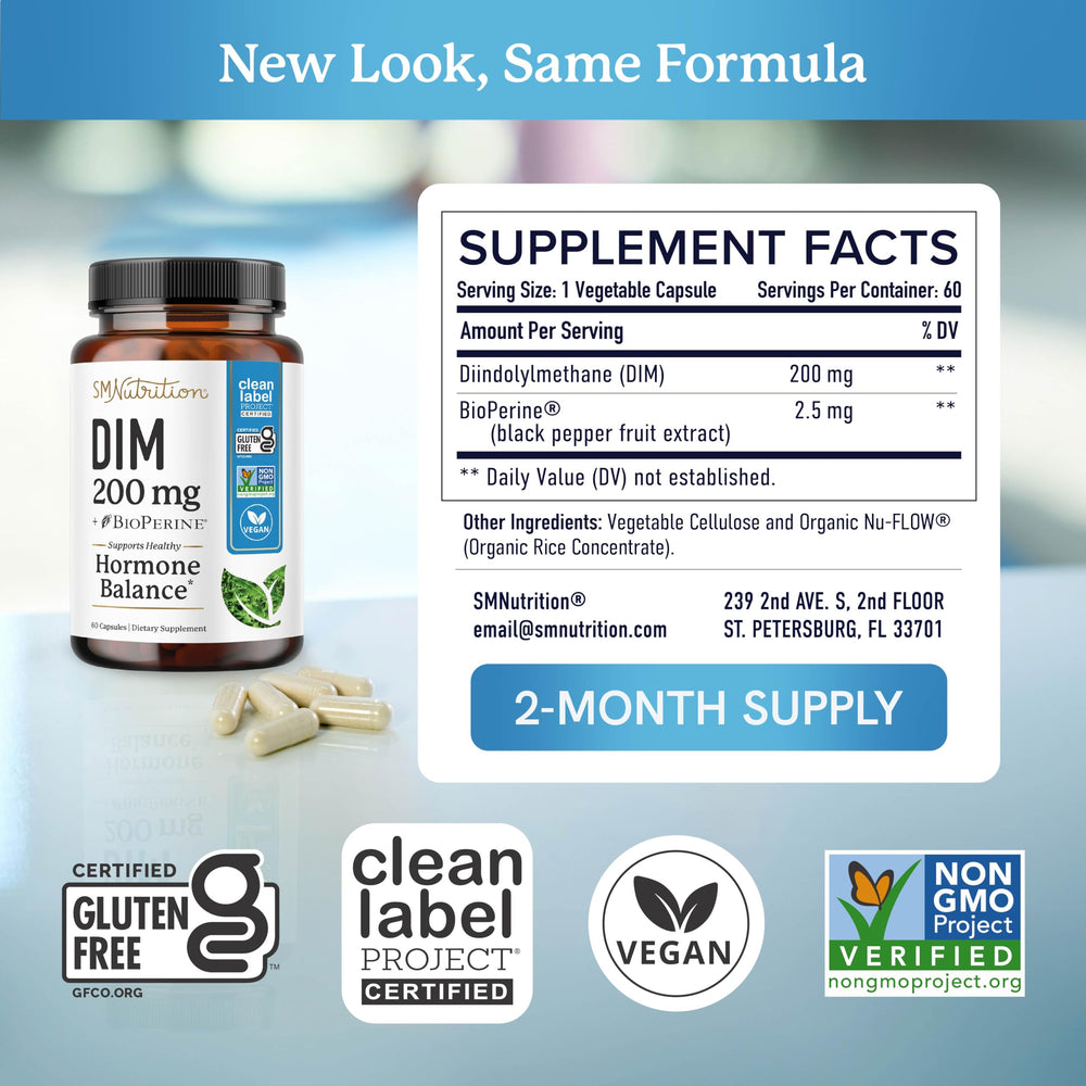 SMNutrition DIM ingredient diindolylmethane shown as natural from cruciferous vegetables.